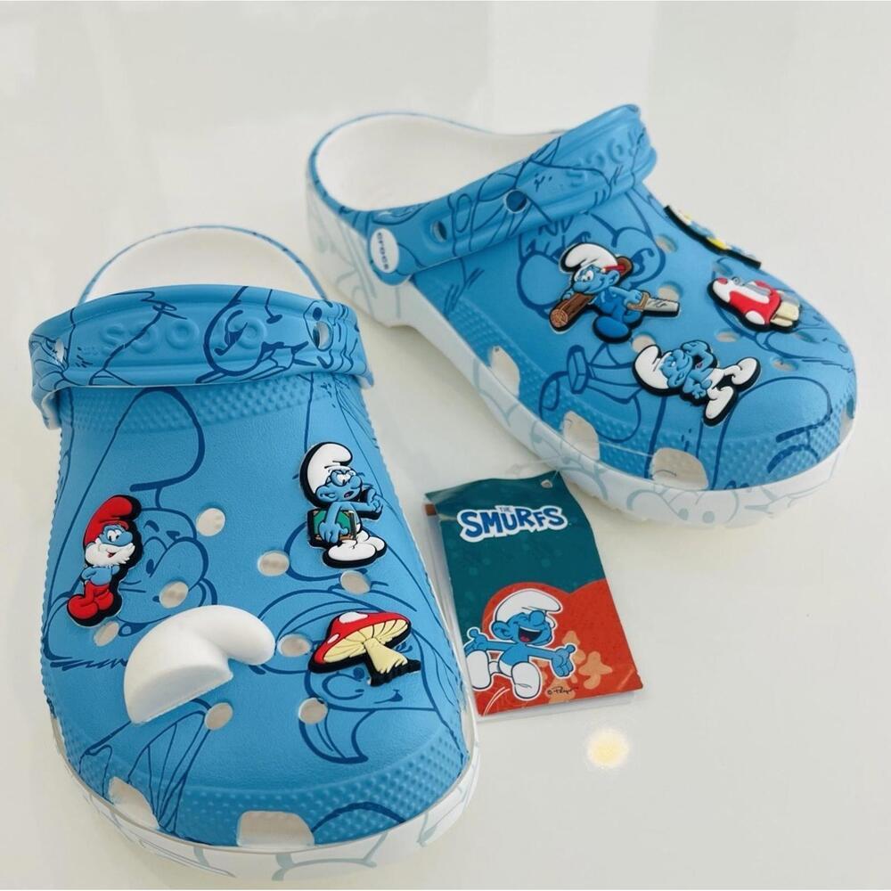 NEW The Smurfs Crocs Classic Clog J6 Kids Junior Blue White Jibbitz Charm - Picture 2 of 10